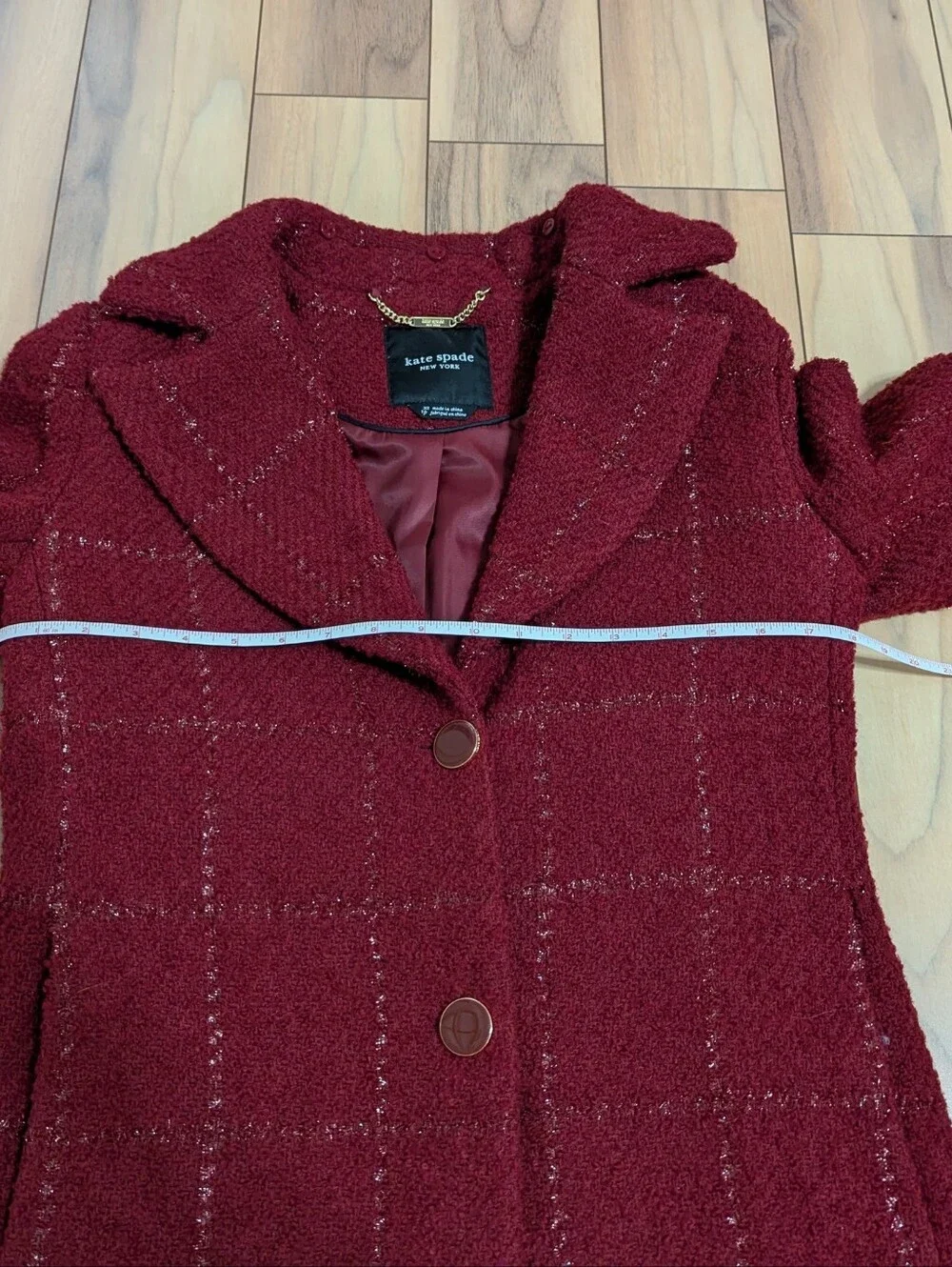 EUC! Kate Spade New York Wool Pea Coat In Dark Red Size XS - Picture 8 of 16